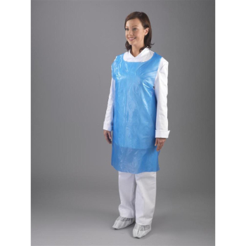 DISPOSABLE BLUE ECONOMY APRONS - 8MU, 100 PER BOX DISPOSABLE BLUE ECONOMY APRONS - 8MU, 100 PER BOX