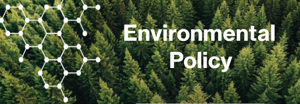 inage of trees in a forest with white text saying Environmental Policy