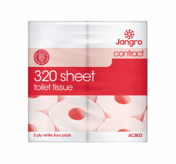 JANGRO CONTRACT WHITE 2PLY TOILET TISSUE - 320 SHEETS