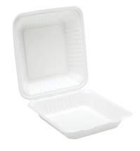 BAGASSE CLAMSHELL MEAL BOX - 9 INCH WHITE