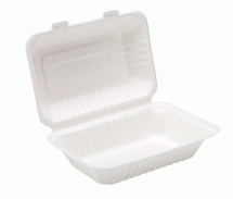 WHITE BAGASSE LUNCH BOX 160mm x 230mm x 75mm - 2 x PACK OF 125