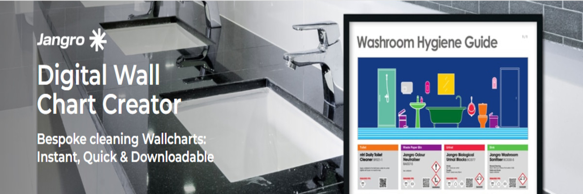 Picture of a sink with the Jangro logo and an example of a wall chart